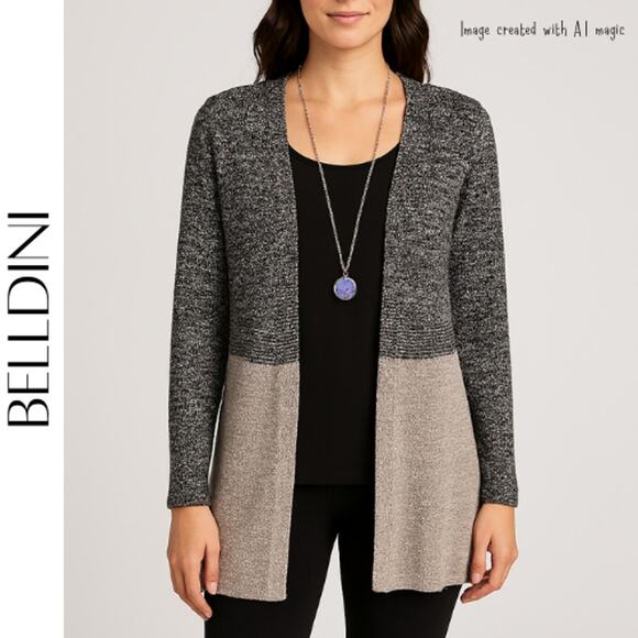 BELLDINI Black & Gray Sequined Knit Open Front Cardigan Sweater, S, NWT! - Picture 1 of 9